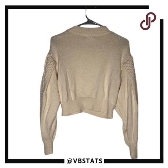 LPA Women's Textured Knit Balloon Sleeve Boxy Cropped Sweater Cream Medium - Picture 2 of 9